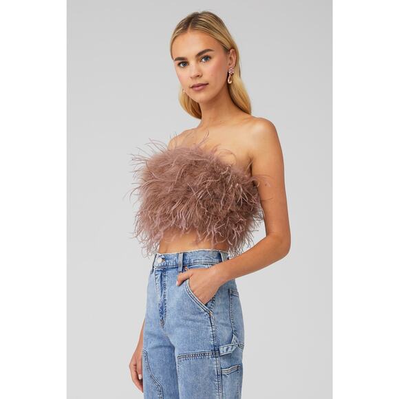 NWT Lamarque Zaina Strapless Feather Bustier in Mink Brown Top Size XS - Picture 2 of 5